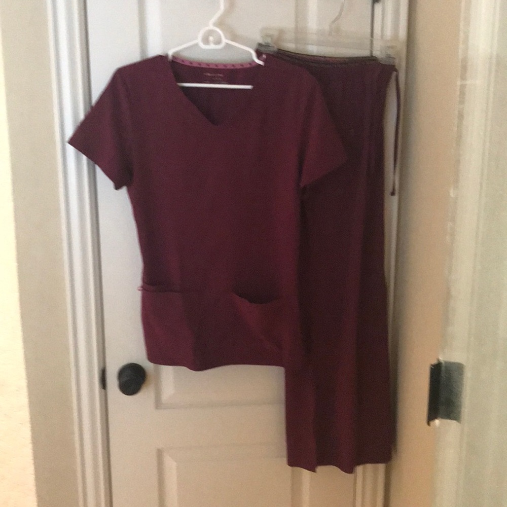 Maroon/wine Heartsoul scrub set.